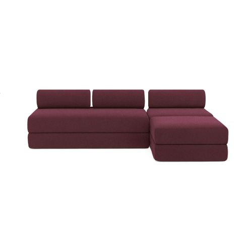 Canapé D'angle Convertible 6 Places - Tissu Lisse - Rouge
