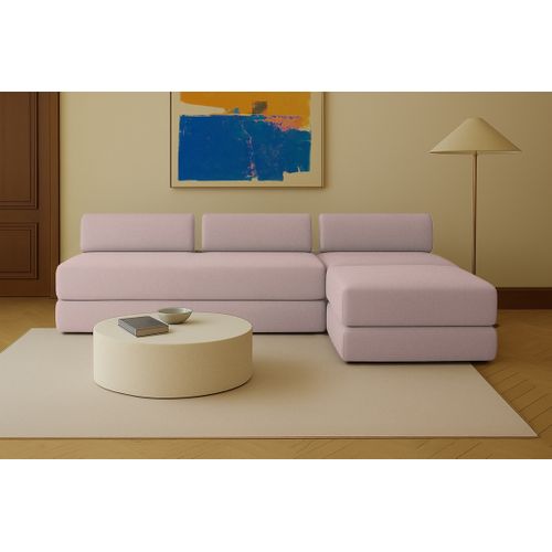 Canapé D'angle Convertible 6 Places - Tissu Lisse - Rose