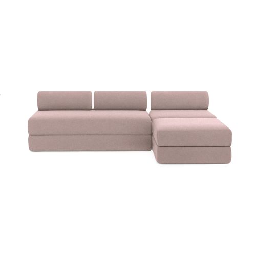 Canapé D'angle Convertible 6 Places - Tissu Lisse - Rose