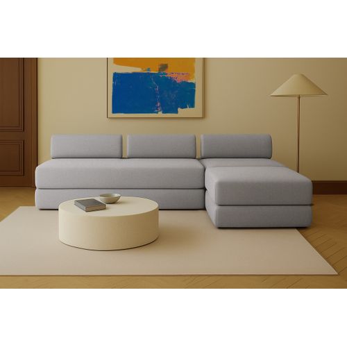 Canapé D'angle Convertible 6 Places - Tissu Lisse - Gris Clair