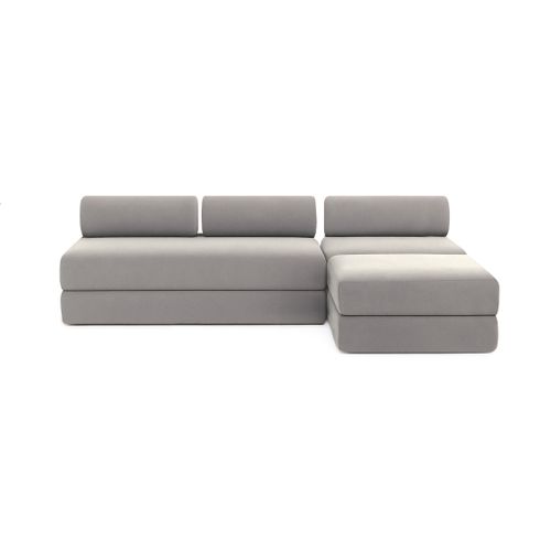 Canapé D'angle Convertible 6 Places - Tissu Lisse - Gris Clair