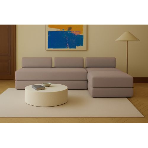 Canapé D'angle Convertible 6 Places - Tissu Lisse - Marron