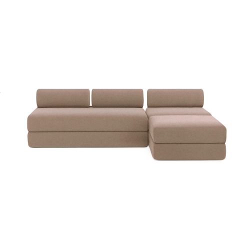 Canapé D'angle Convertible 6 Places - Tissu Lisse - Marron