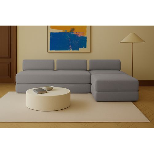 Canapé D'angle Convertible 6 Places - Tissu Lisse - Gris