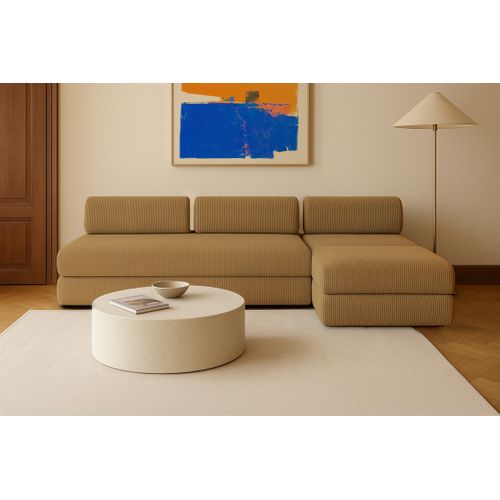 Canapé D'angle Convertible 6 Places - Velours Côtelé - Jaune