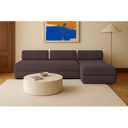 Canapé D'angle Convertible 6 Places - Velours Côtelé - Marron