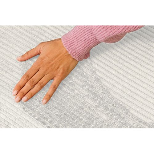 Canapé D'angle Convertible 6 Places - Velours Côtelé - Blanc