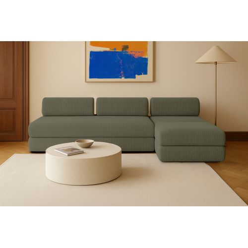 Canapé Droit Convertible 6 Places - Velours Côtelé - Vert