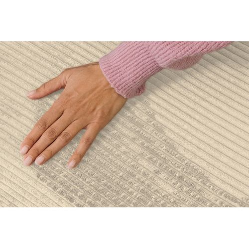 Canapé D'angle Convertible 6 Places - Velours Côtelé - Beige