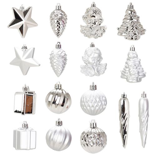 Kit De 16 Boules Et Decoration De Noel Argent