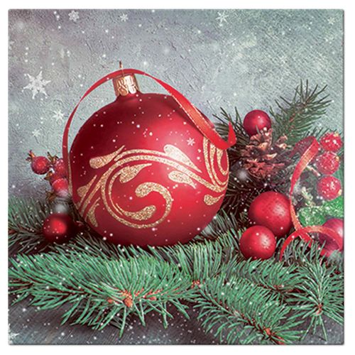Lot De 20 Serviettes Papier Boule Rouge De Noel