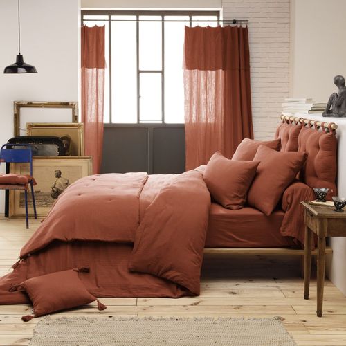 Rideau Ajustable + 8 Anneaux Pince Gaze De Coton 140 X 300 Cm Terracotta