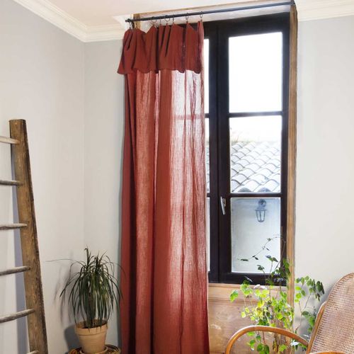 Rideau Ajustable + 8 Anneaux Pince Gaze De Coton 140 X 300 Cm Terracotta