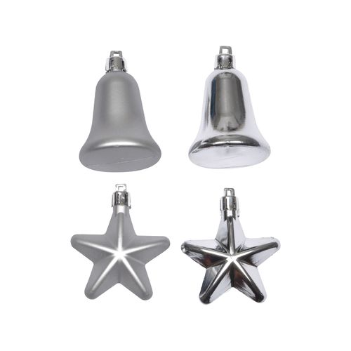 Set De 4 Decorations De Noel Cloches Et Etoiles Argent