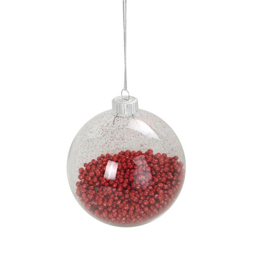 1 Boule Transparente Avec Bille Rouge Noel