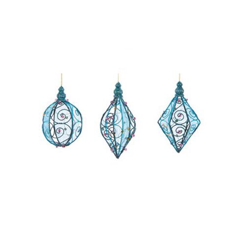 3 Boules En Metal Et Velours Bleu Et Rose Decoration Noel