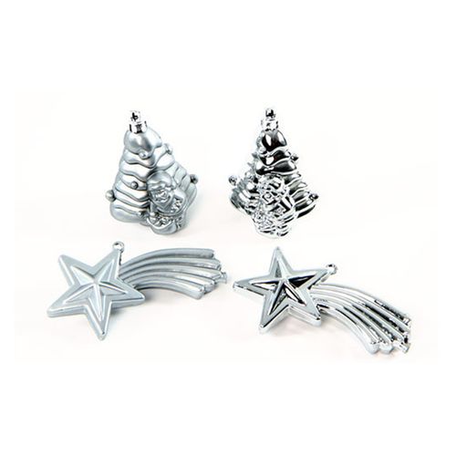 4 Boules De Sapin De Noel Et Etoile Argent