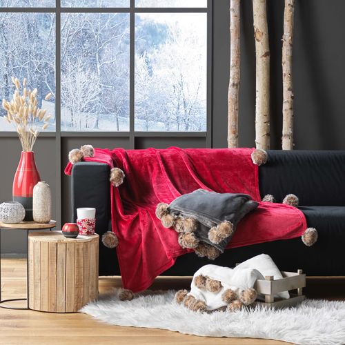 Plaid Pompons 125x150cm Snowy Rouge