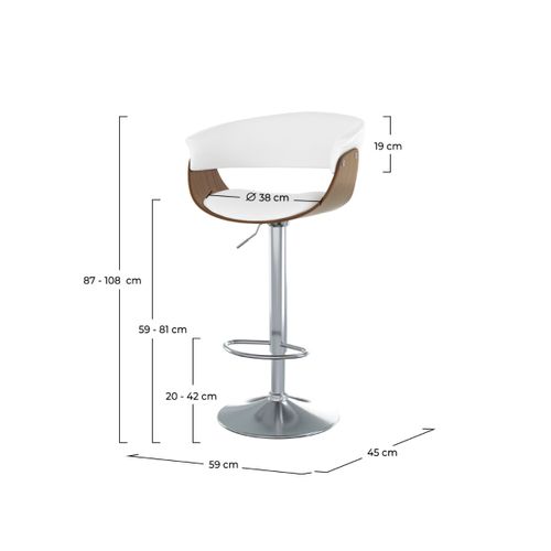 Chaise De Bar Réglable Et Pivotante 59/81 Cm En Cuir Synthétique Blanc - Basile
