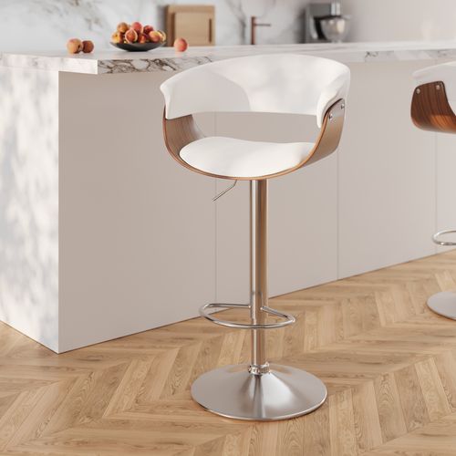 Chaise De Bar Réglable Et Pivotante 59/81 Cm En Cuir Synthétique Blanc - Basile