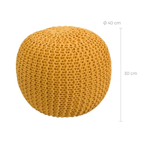 Pouf Tricot Rond En Coton Jaune Moutarde D40 Cm - Elisa