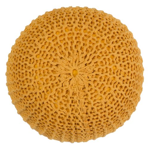 Pouf Tricot Rond En Coton Jaune Moutarde D40 Cm - Elisa