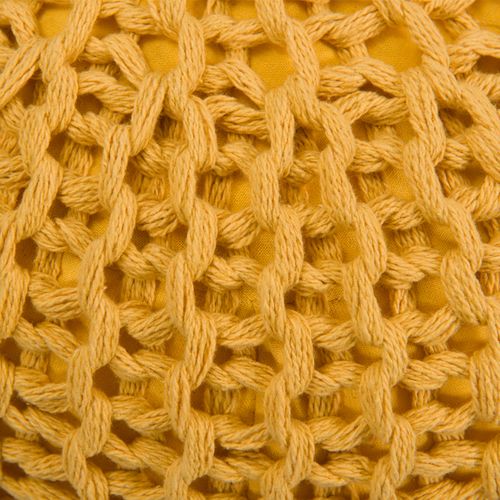 Pouf Tricot Rond En Coton Jaune Moutarde D40 Cm - Elisa