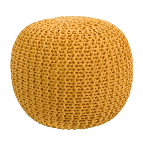 Pouf Tricot Rond En Coton Jaune Moutarde D40 Cm - Elisa