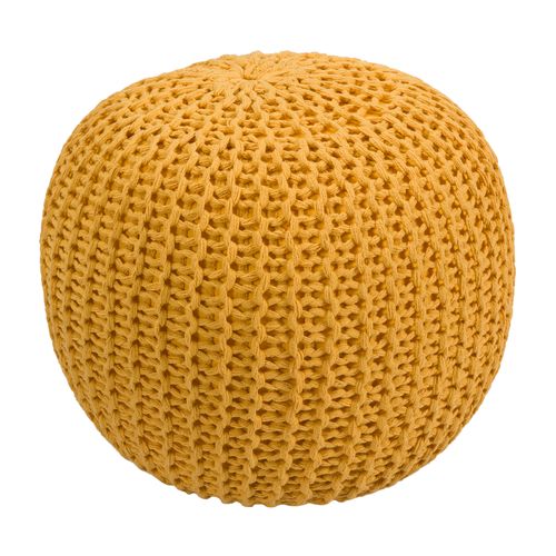 Pouf Tricot Rond En Coton Jaune Moutarde D40 Cm - Elisa