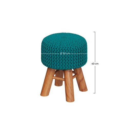Petit Tabouret Tricot En Coton Vert Céladon - Lisa