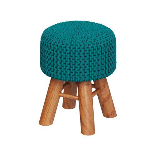Petit Tabouret Tricot En Coton Vert Céladon - Lisa