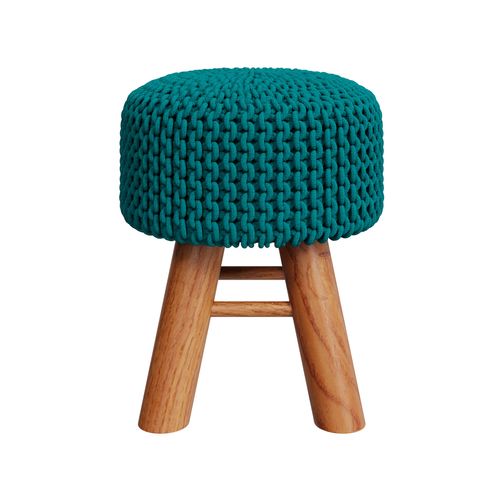 Petit Tabouret Tricot En Coton Vert Céladon - Lisa