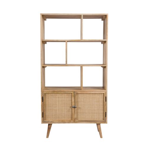 Etagère 6 Niches 2 Portes En Cannage Et Bois De Manguier - Cody