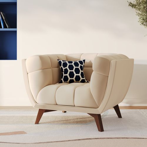 Fauteuil En Velours Beige - Mona