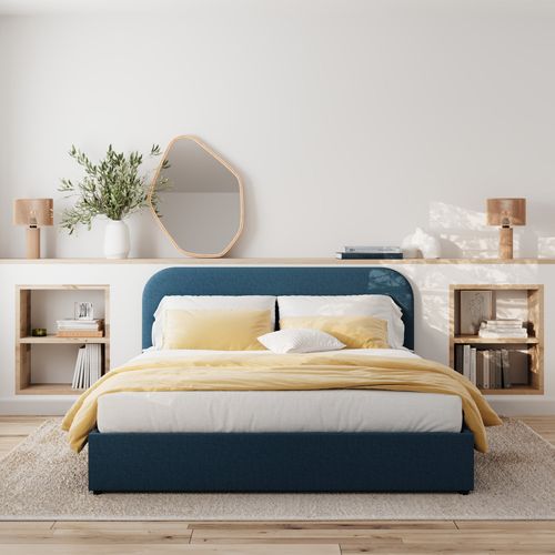 Lit Double Avec Coffre 140x190 Cm En Tissu Bleu - Tilly