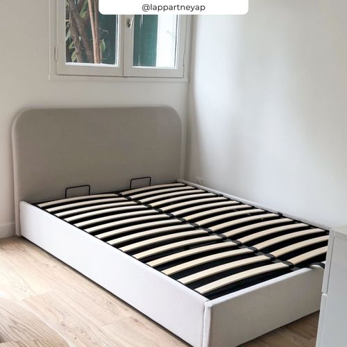 Lit Double Avec Coffre 140x190 Cm En Tissu Gris/beige - Tilly