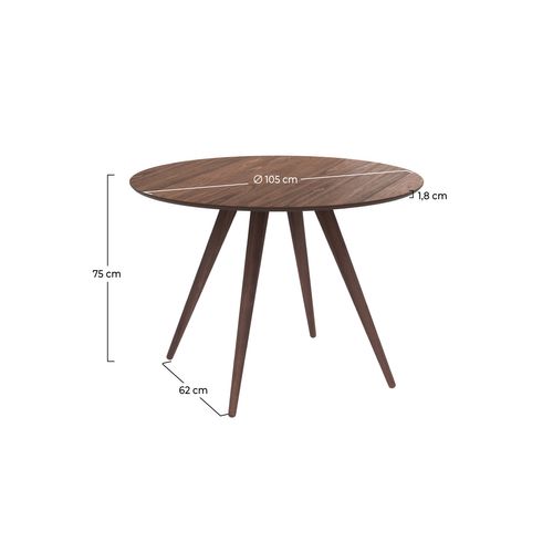 Table Ronde 4 Personnes En Bois Foncé Finition Noyer D105 Cm - Liwa