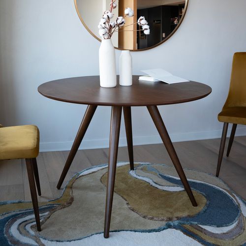 Table Ronde 4 Personnes En Bois Foncé Finition Noyer D105 Cm - Liwa