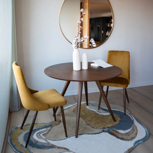 Table Ronde 4 Personnes En Bois Foncé Finition Noyer D105 Cm - Liwa