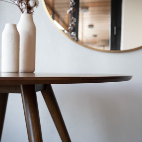 Table Ronde 4 Personnes En Bois Foncé Finition Noyer D105 Cm - Liwa