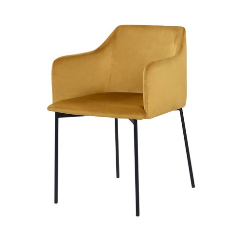 Fauteuil Jaune Moutarde En Velours Et Pieds En Métal Noir - Glam