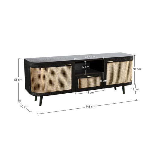 Meuble TV En Bois De Manguier Et Cannage 145 Cm - Wendy