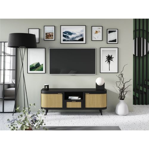 Meuble TV En Bois De Manguier Et Cannage 145 Cm - Wendy
