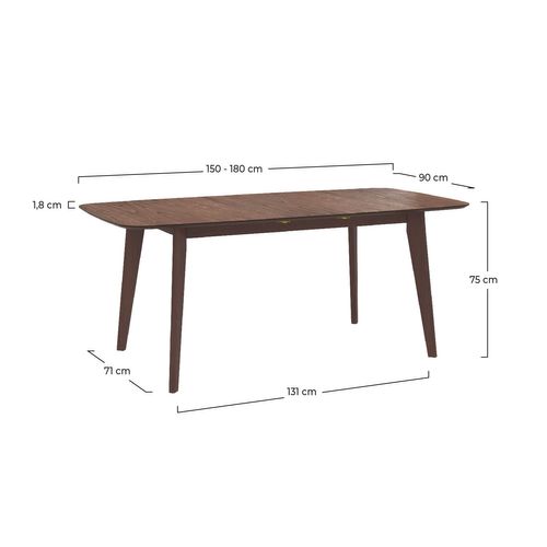 Table Rectangulaire 4/6 Personnes Extensible En Bois Foncé 150/180 Cm - Oman