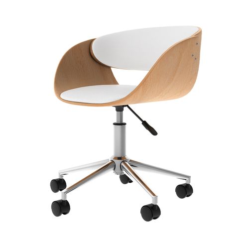 Chaise De Bureau Pivotante Sur Roulettes En Bois Et Pu Blanc - Adelmar