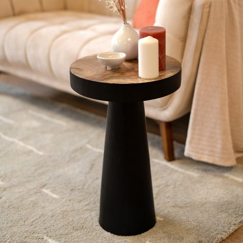 Table D'appoint Ronde Noire En Bois De Suar D35 Cm - Janah