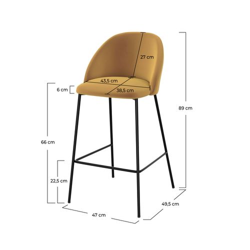 Lot De 2 Chaises Pour Îlot Central 66 Cm En Velours Jaune Moutarde - Karl