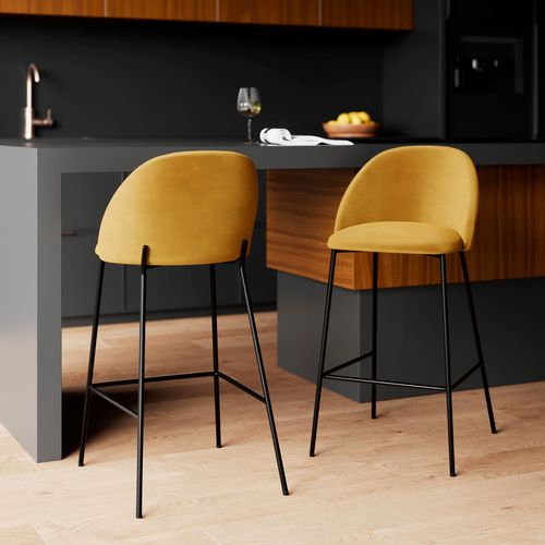 Lot De 2 Chaises Pour Îlot Central 66 Cm En Velours Jaune Moutarde - Karl