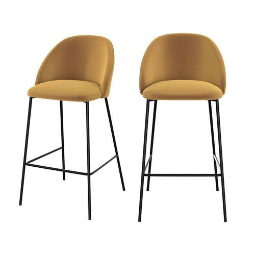 Lot De 2 Chaises Pour Îlot Central 66 Cm En Velours Jaune Moutarde - Karl