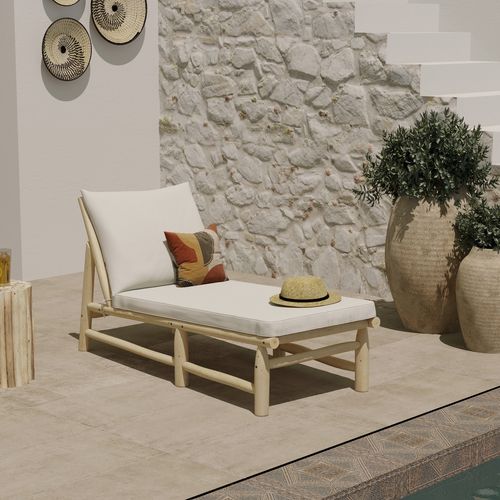 Transat En Branche De Teck Et Matelas Blanc Cassé - Makam